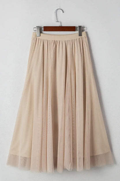 Apricot Tulle Mesh Overlay Flared Midi Skirt - Sweet Fashion Wholesale