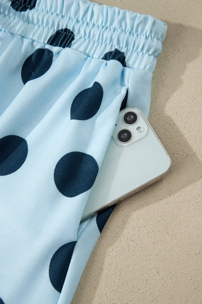 Pink Polka Dot Print Loose Tee Drawstring Elastic Waist Short Set - Sweet Fashion Wholesale