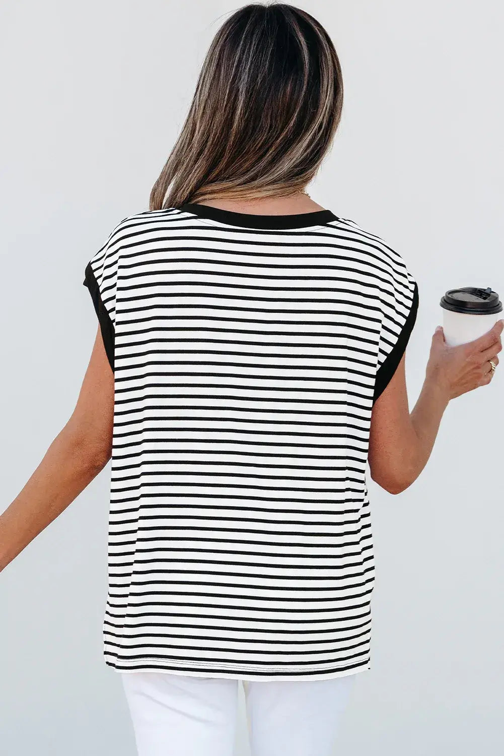 Red Stripe Chest Pocket Patch Round Neck Tank Top