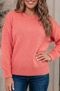 Coral Paradise Drop Shoulder Ribbed Knit Sweater Regular Length Long Sleeve Pullover