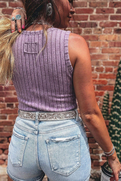 Phalaenopsis Slim Ribbed Mineral Wash Tank Top - Sweet Fashion Wholesale