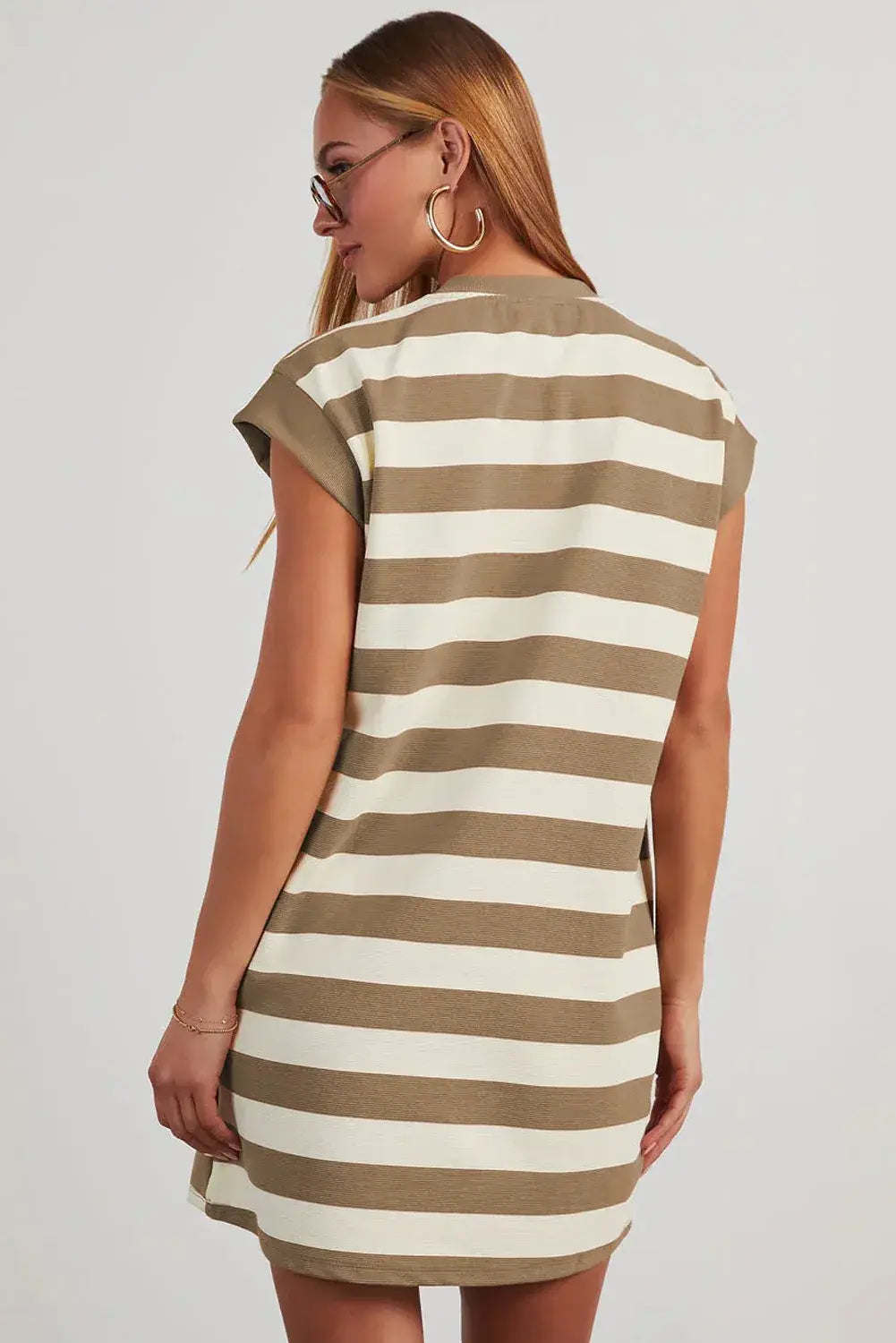 Black Stripe Cap Sleeve Shift T Shirt Dress - Sweet Fashion Wholesale