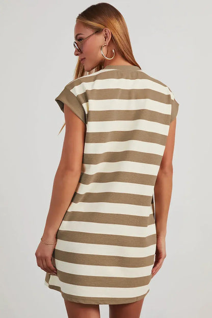 Black Stripe Cap Sleeve Shift T Shirt Dress - Sweet Fashion Wholesale