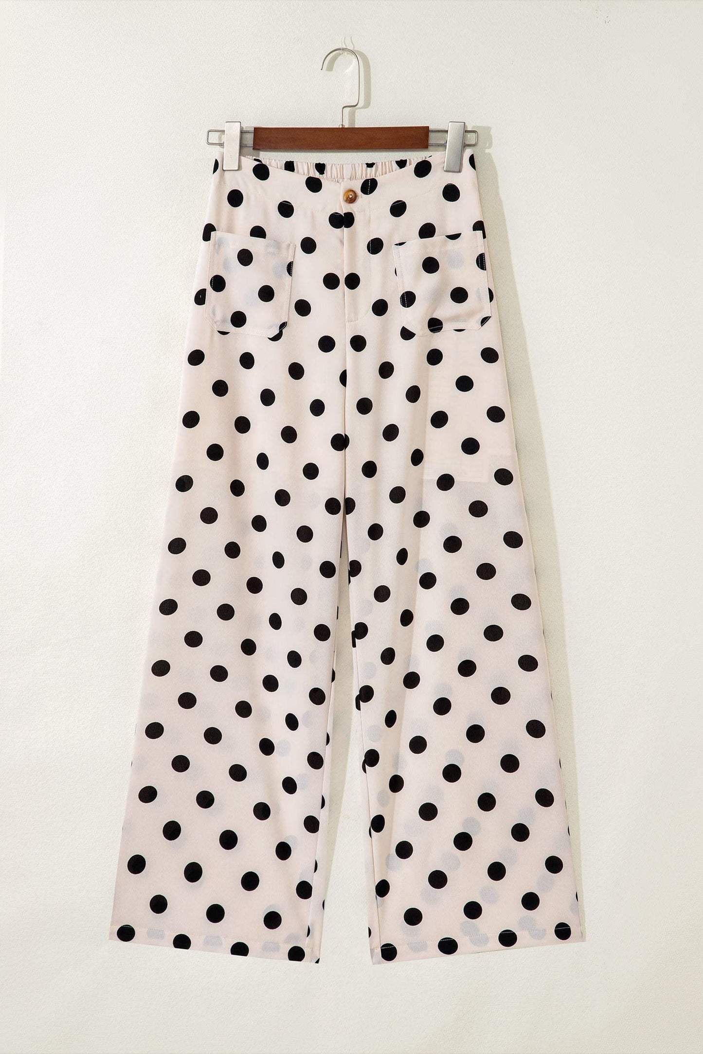 Sky Blue Polka Dot Print Patched Pocket Mid-rise Straight Leg Pants