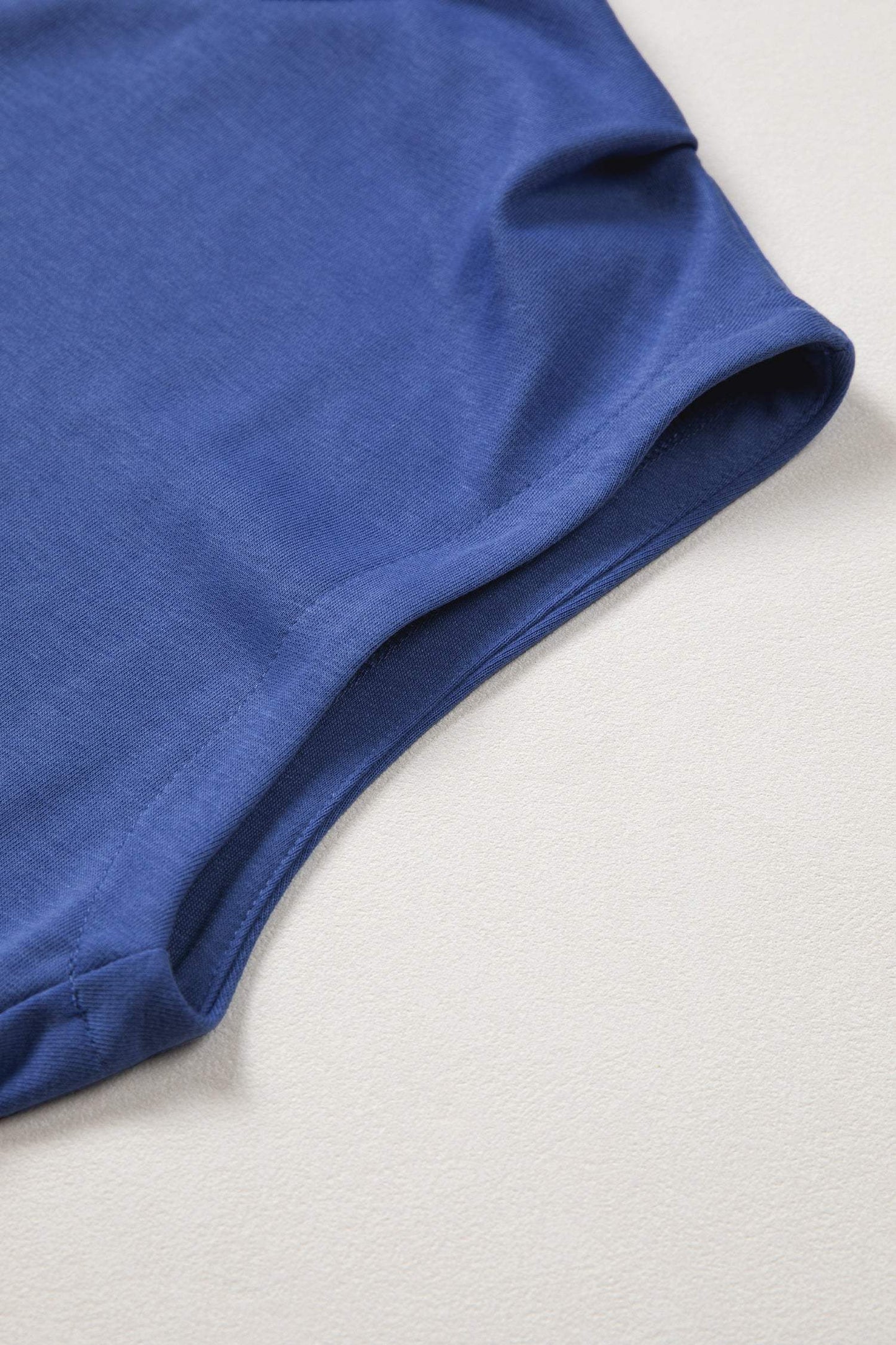 Sky Blue Solid Color High Neck Cap Sleeve Loose Top