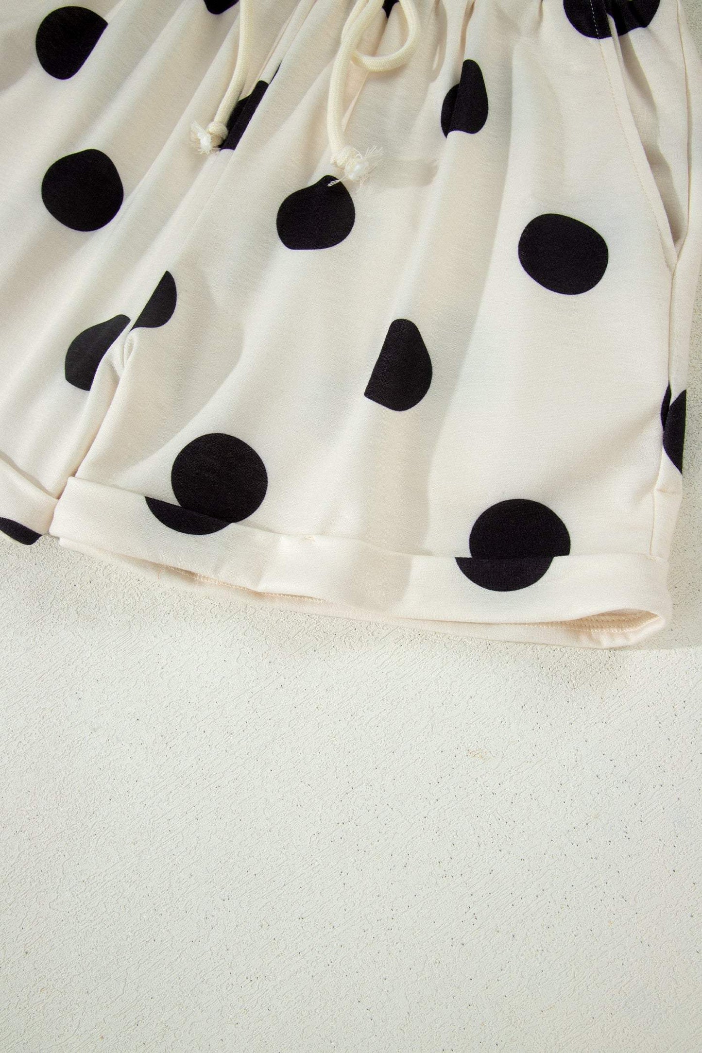 Green Polka Dot Print V Neck Tee Short Set