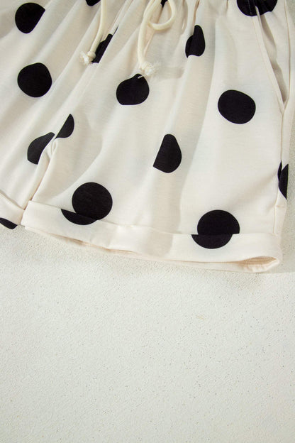 Green Polka Dot Print V Neck Tee Short Set