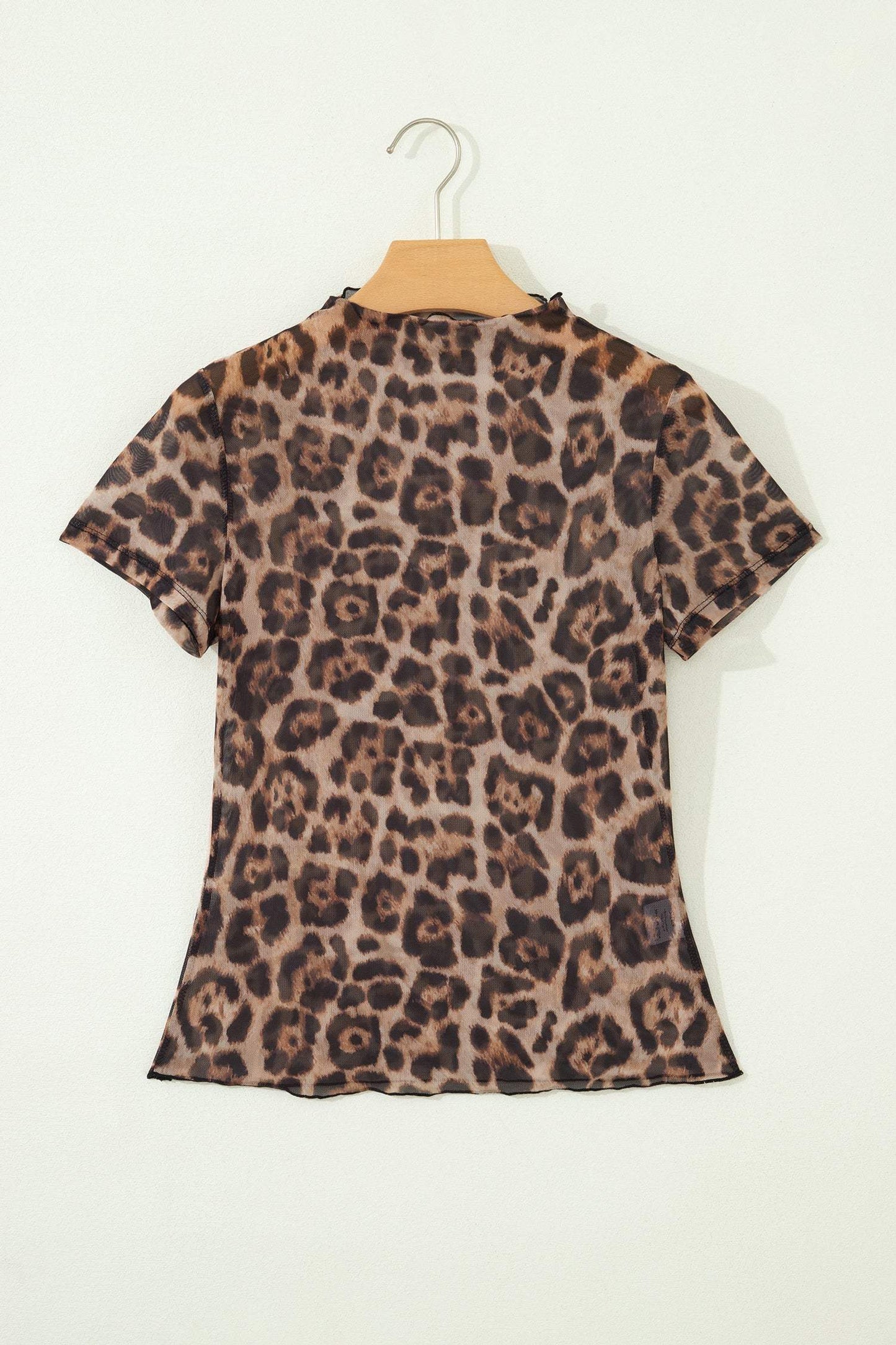 Camel Leopard Printed Mesh Short Sleeve Top