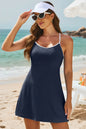 Blackish Green Color Block Edge Ribbed Pocketed Lined Swim Dress - Sweet Fashion Wholesale
