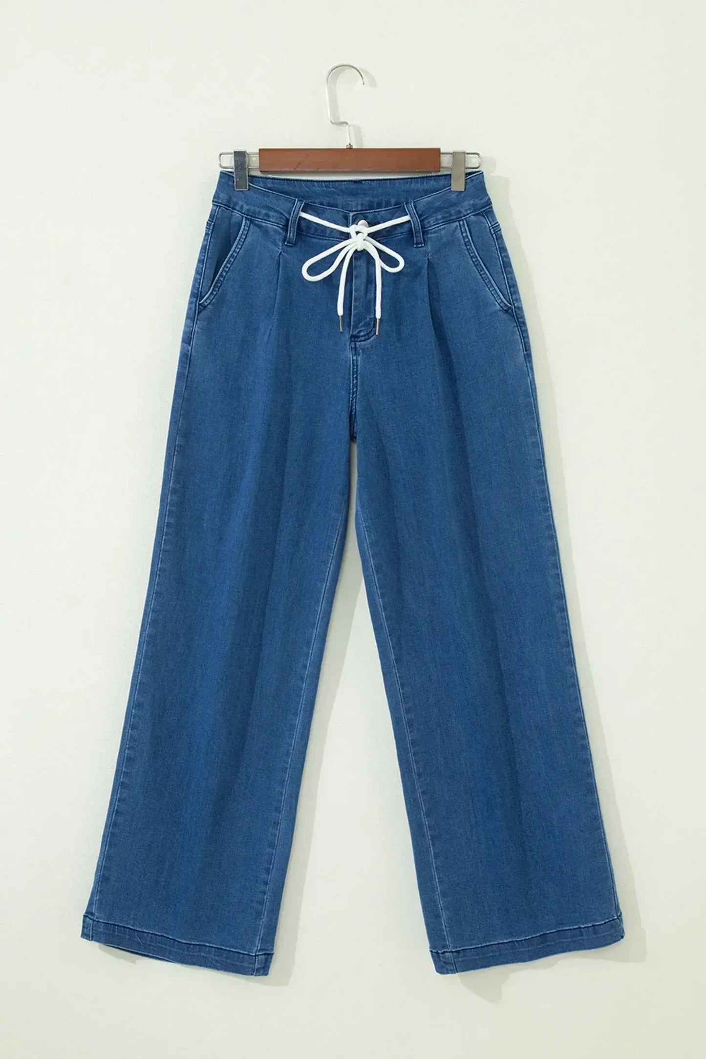 Dusk Blue Lace-up Pull on Wide Leg Jeans - Sweet Fashion Wholesale