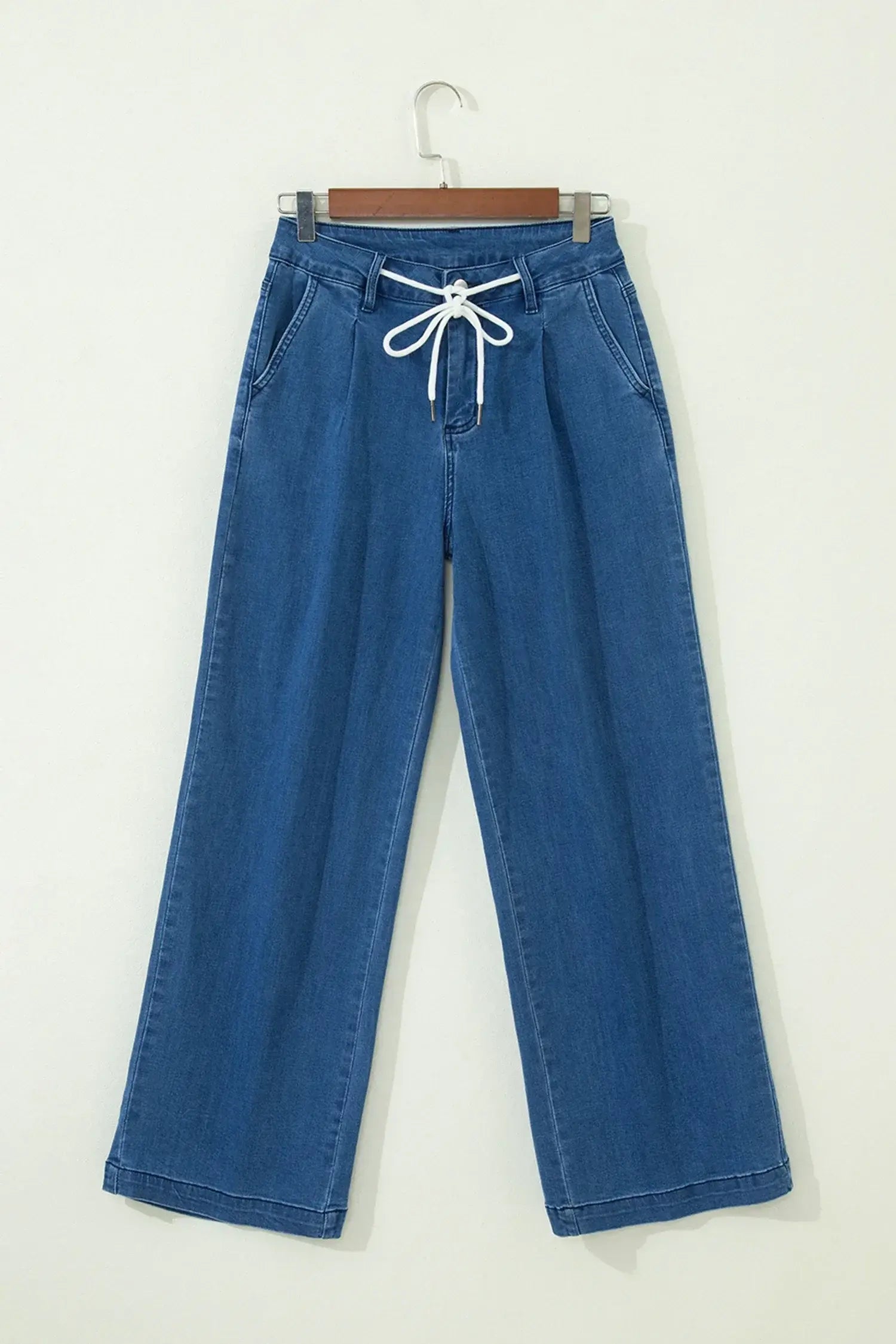 Dusk Blue Lace-up Pull on Wide Leg Jeans - Sweet Fashion Wholesale