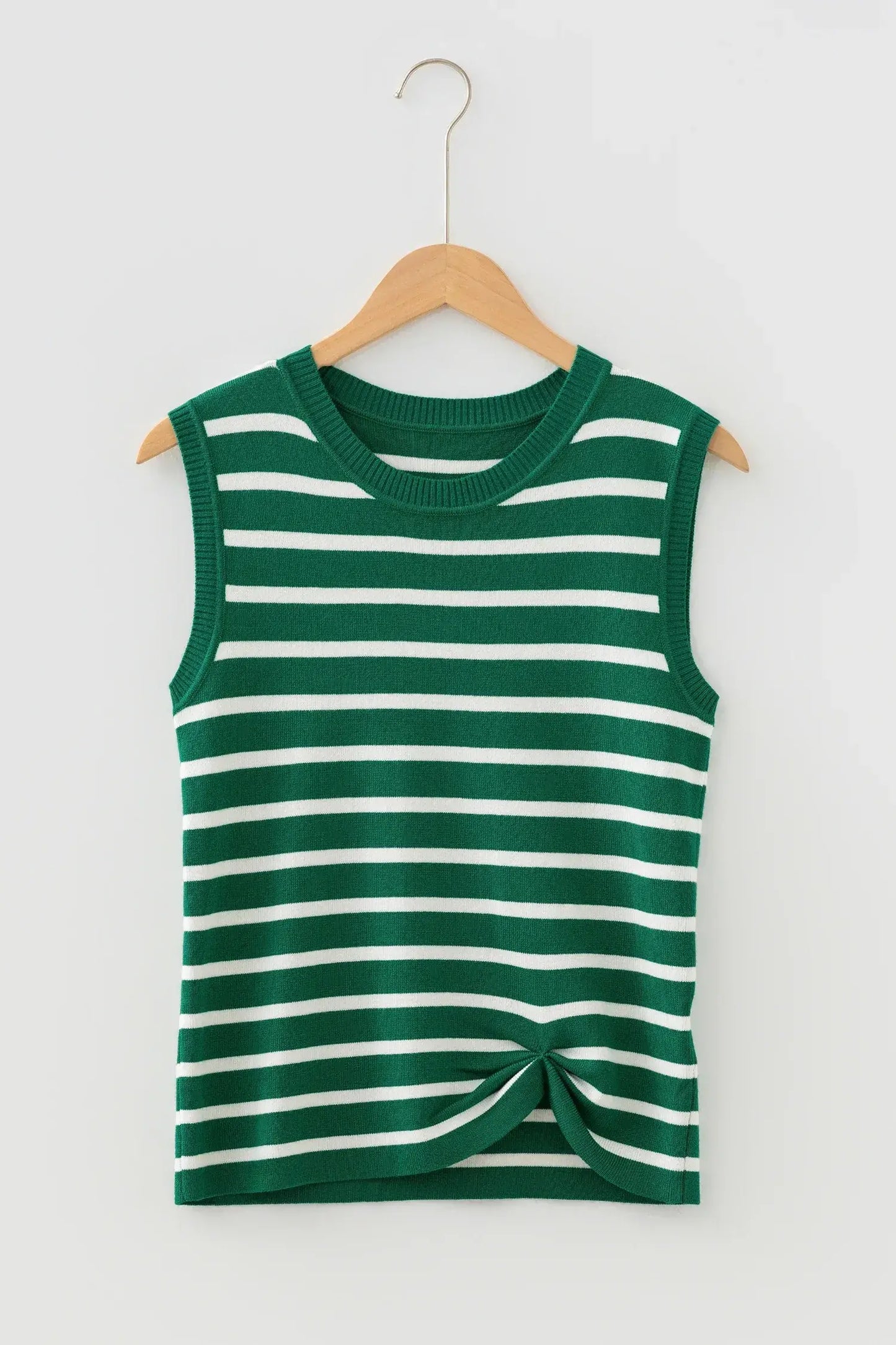 Green Stripe Crew Neck Sleeveless Sweater Vest