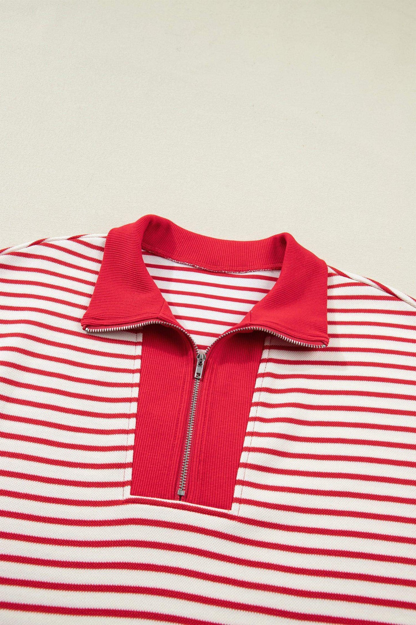 Green Stripe Quarter Zip Polo Collar T Shirt Dress with Pockets