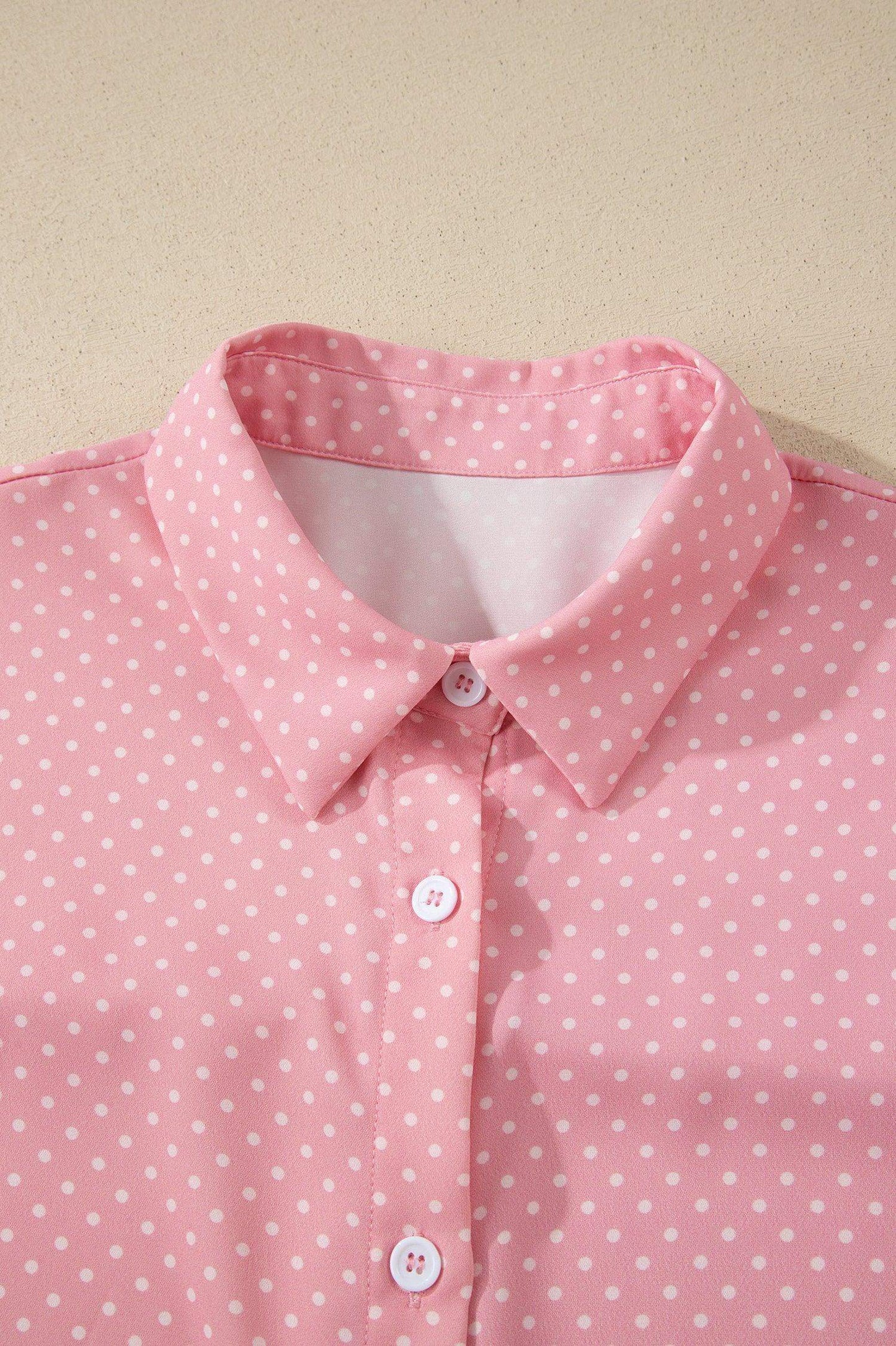 Khaki Dotted Print Cuffed Short Sleeve Shirt