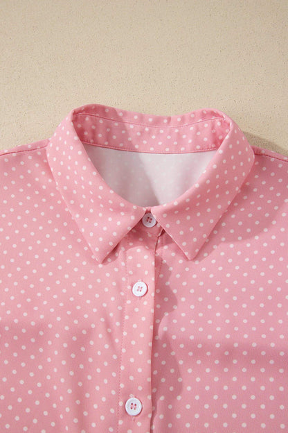 Khaki Dotted Print Cuffed Short Sleeve Shirt