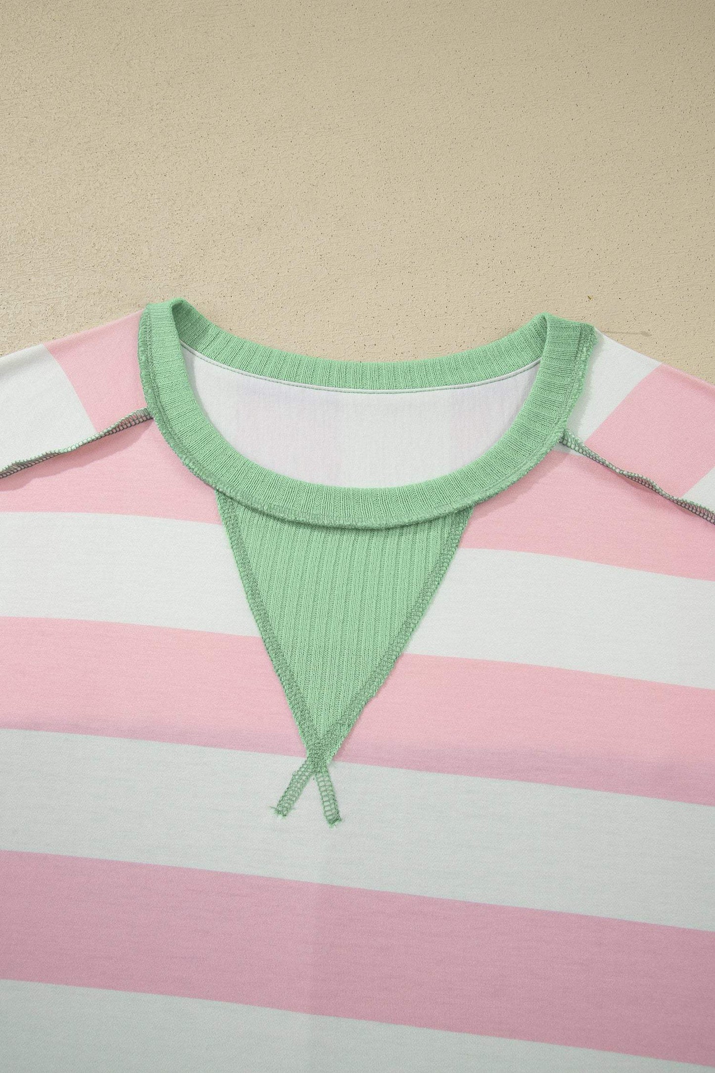 Green Stripe Exposed Seam Ribbed Patchwork Oversized Tee