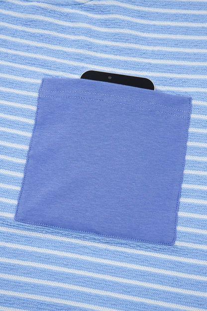 Sky Blue Stripe Crew Neck Tee Drawstring Waist Cropped Pants Set