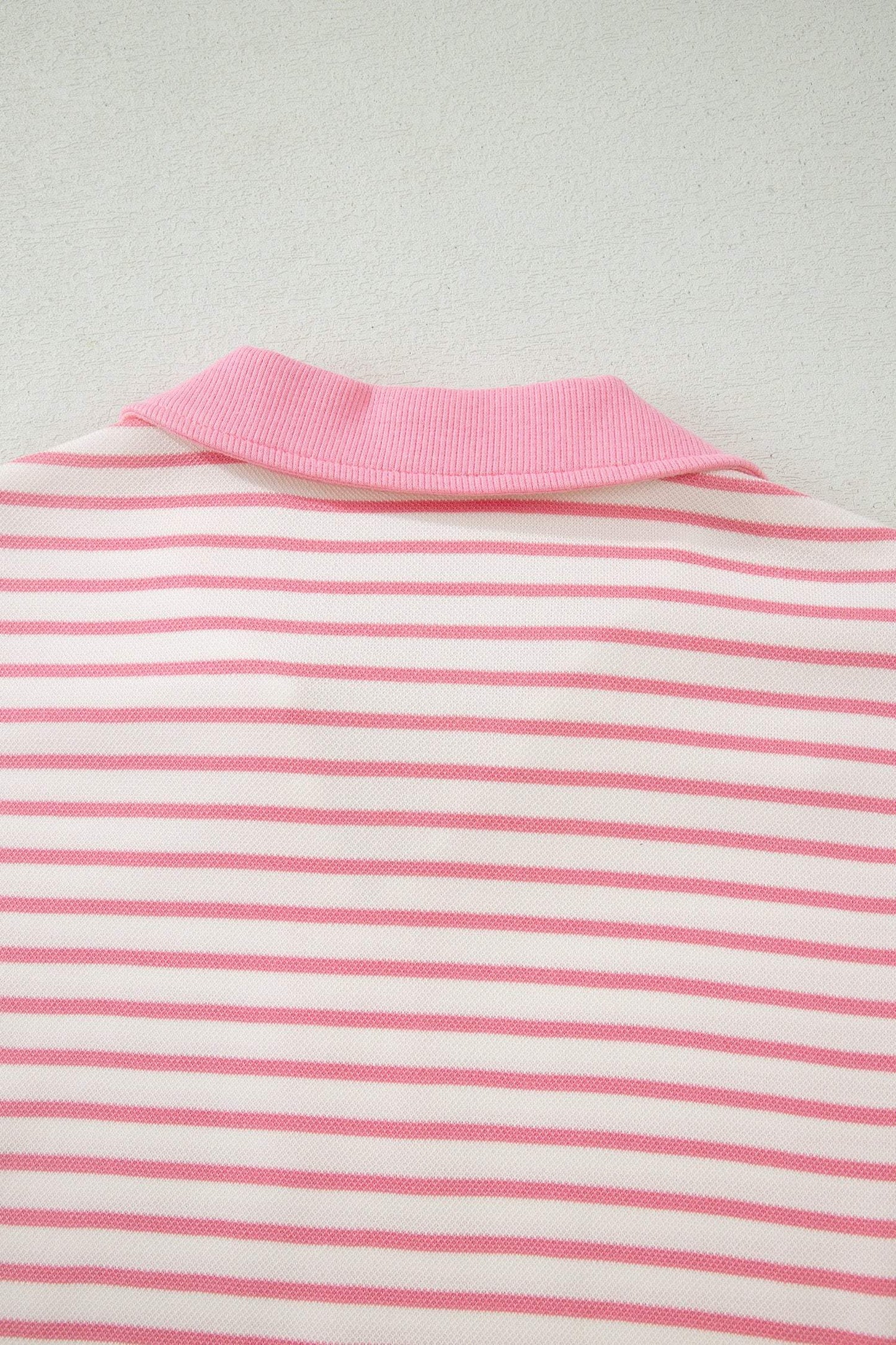 Pink Stripe Color Block Patchwork Polo Tee Drawstring Elastic Waist 2pcs Skort Set