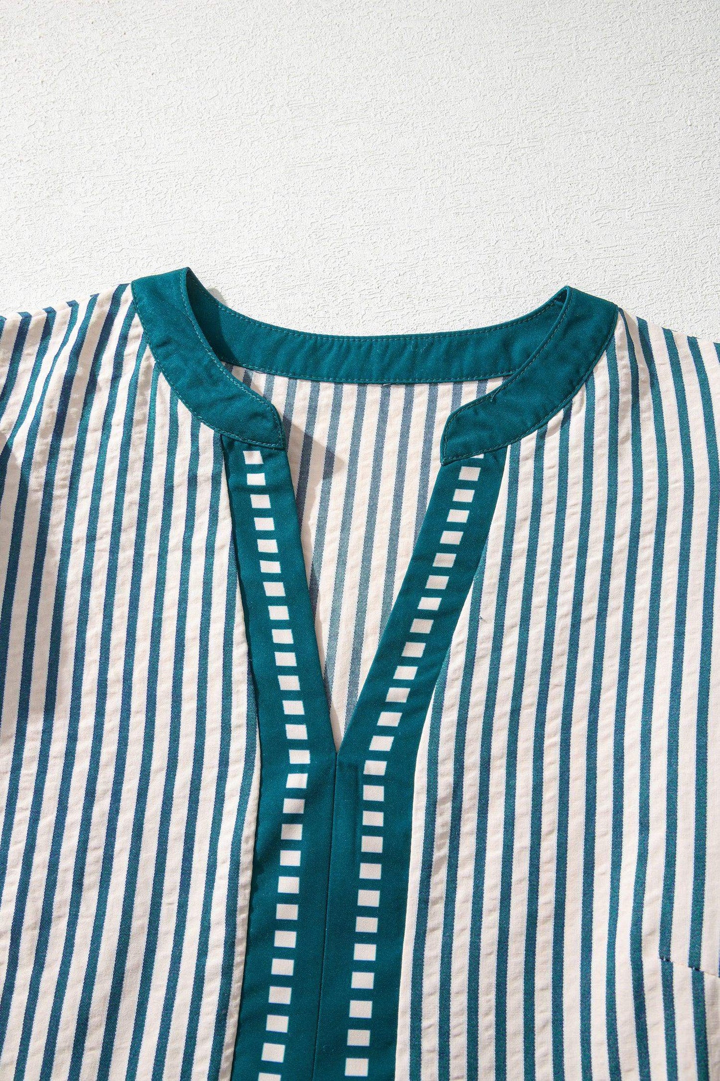 Green Stripe Double Ruffled Short Sleeve Contrast Trim V Neck Midi Dress - Sweet Fashion Wholesale