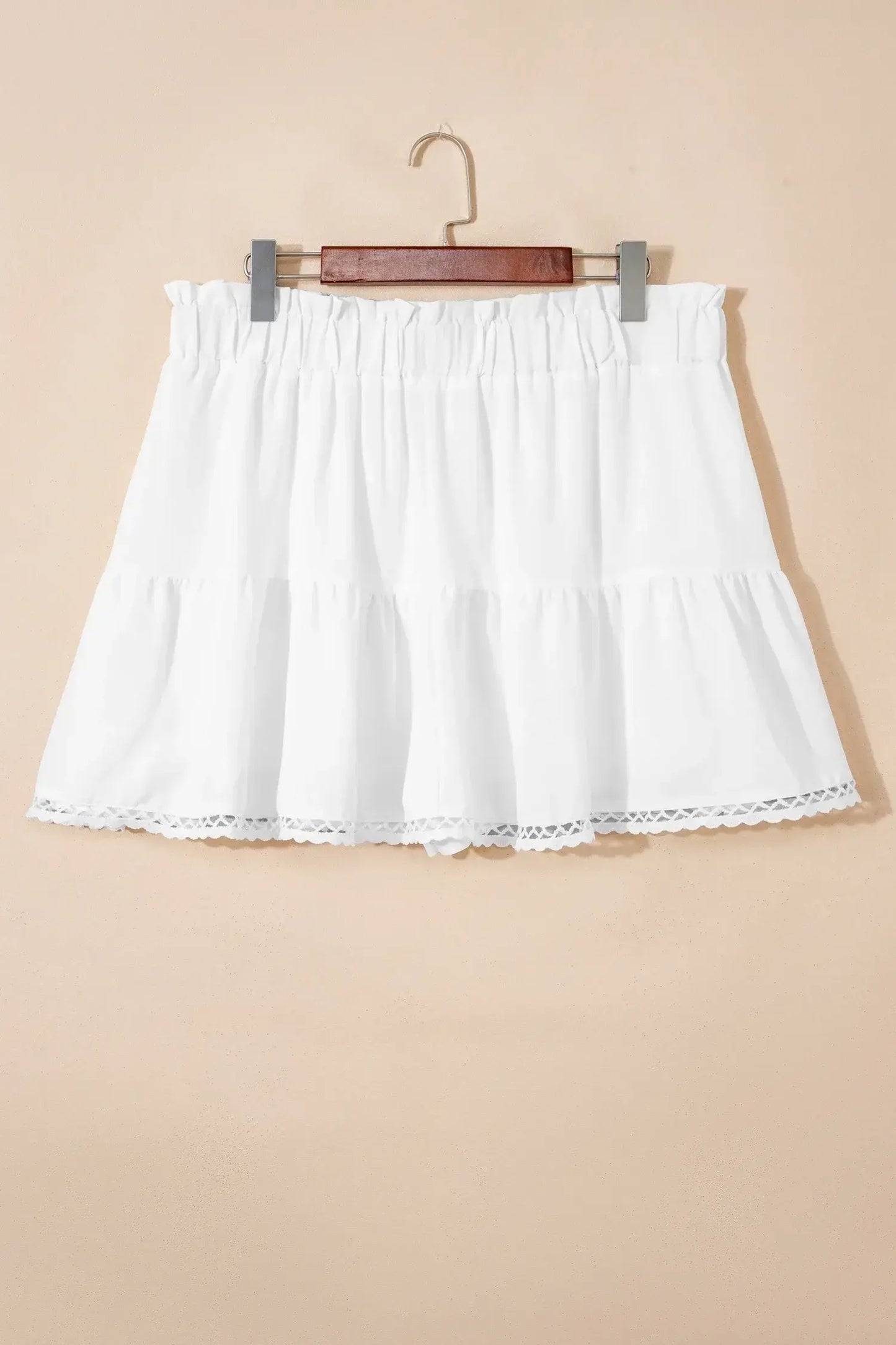 Navy Blue Plus Size Frilled Elastic Waist Lace Trim Boho Ruffled Shorts - Sweet Fashion Wholesale