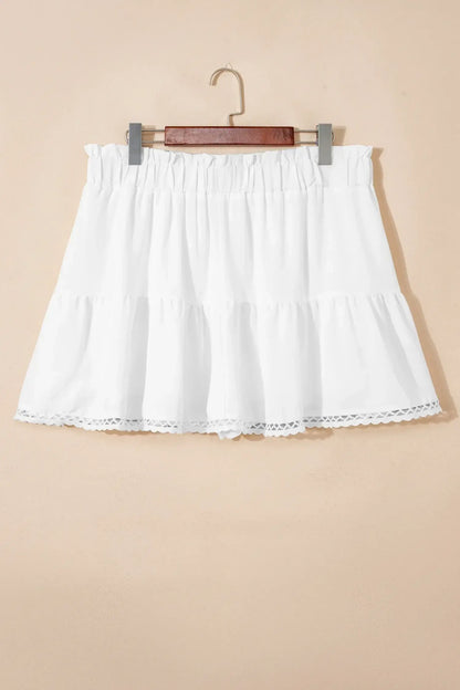 Navy Blue Plus Size Frilled Elastic Waist Lace Trim Boho Ruffled Shorts - Sweet Fashion Wholesale