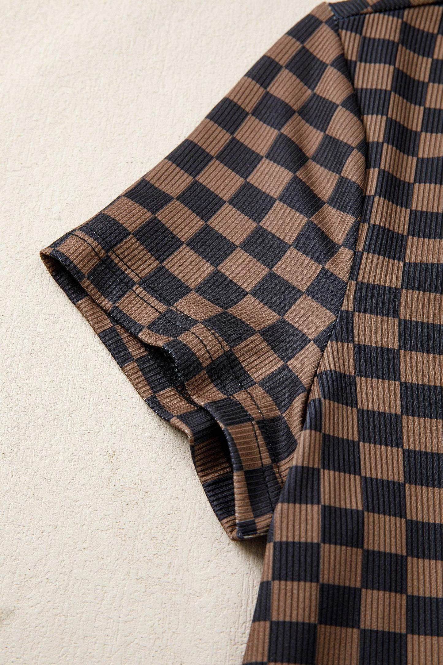 Black Checkerboard Round Neck Summer T Shirt - Sweet Fashion Wholesale
