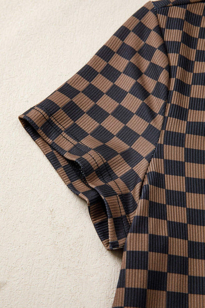 Black Checkerboard Round Neck Summer T Shirt - Sweet Fashion Wholesale