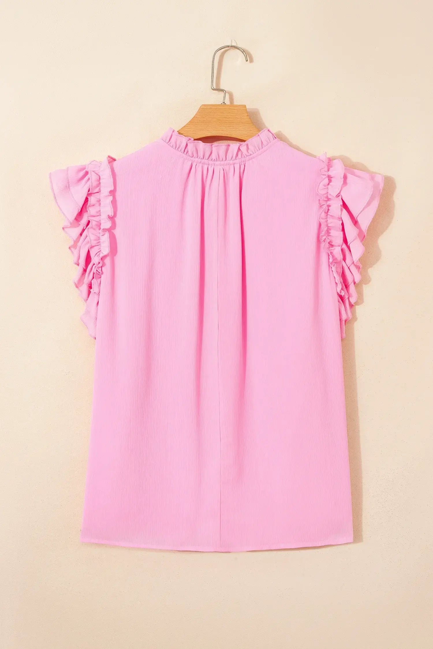 Bonbon Plus Size Textured Tassel Tie V Neck Ruffle Short Sleeve Blouse - Sweet Fashion Wholesale