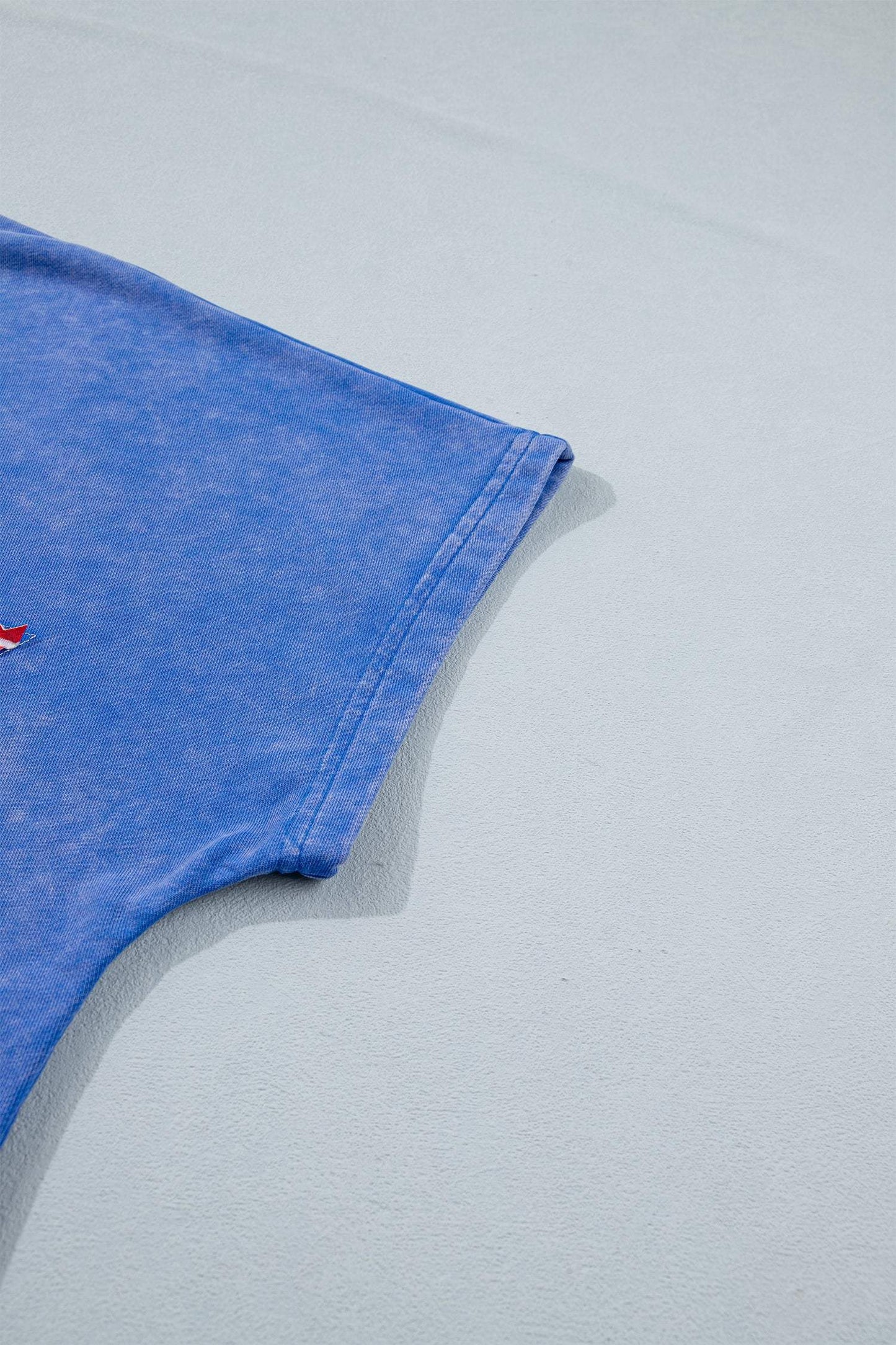 White Patriot Star Patched Notched Neck Mineral Washed Tee