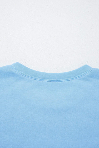 Mist Blue USA Flag Textured Patchwork Cap Sleeve Tee