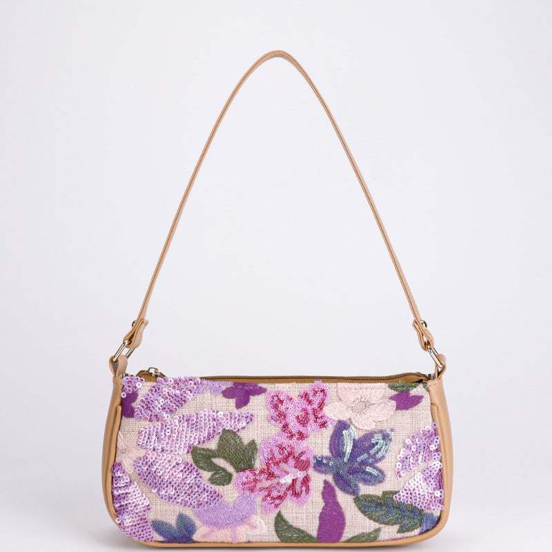 Sequin embroidered flower shoulder bag