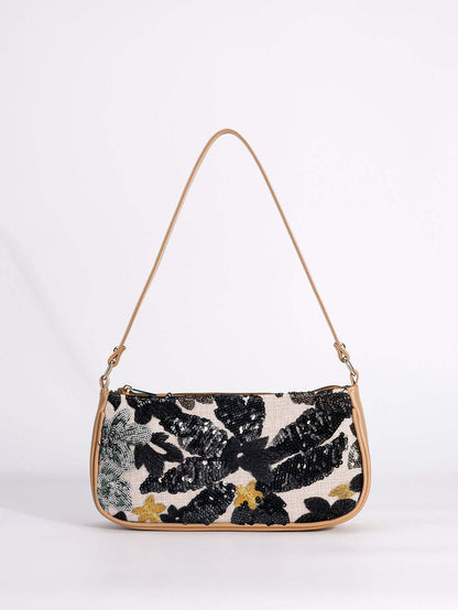 Sequin embroidered flower shoulder bag