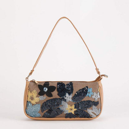 Sequin embroidered flower shoulder bag
