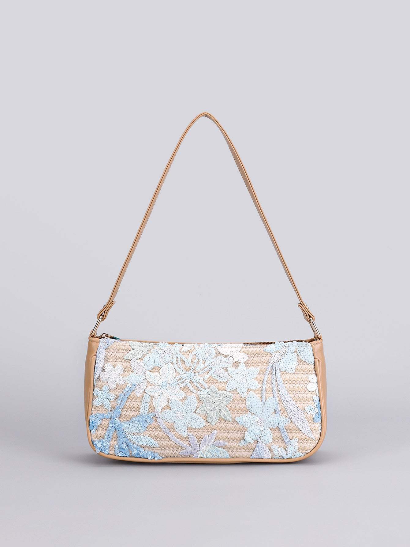 Sequin embroidered flower shoulder bag