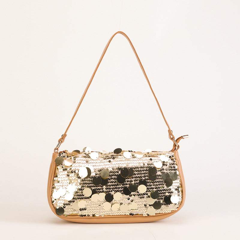 Sequin embroidered flower shoulder bag