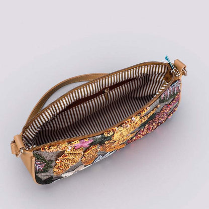 Sequin embroidered flower shoulder bag