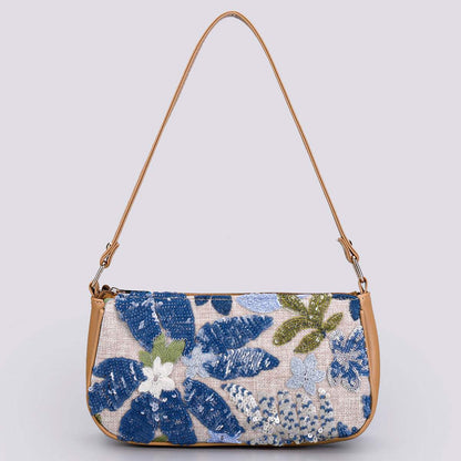 Sequin embroidered flower shoulder bag