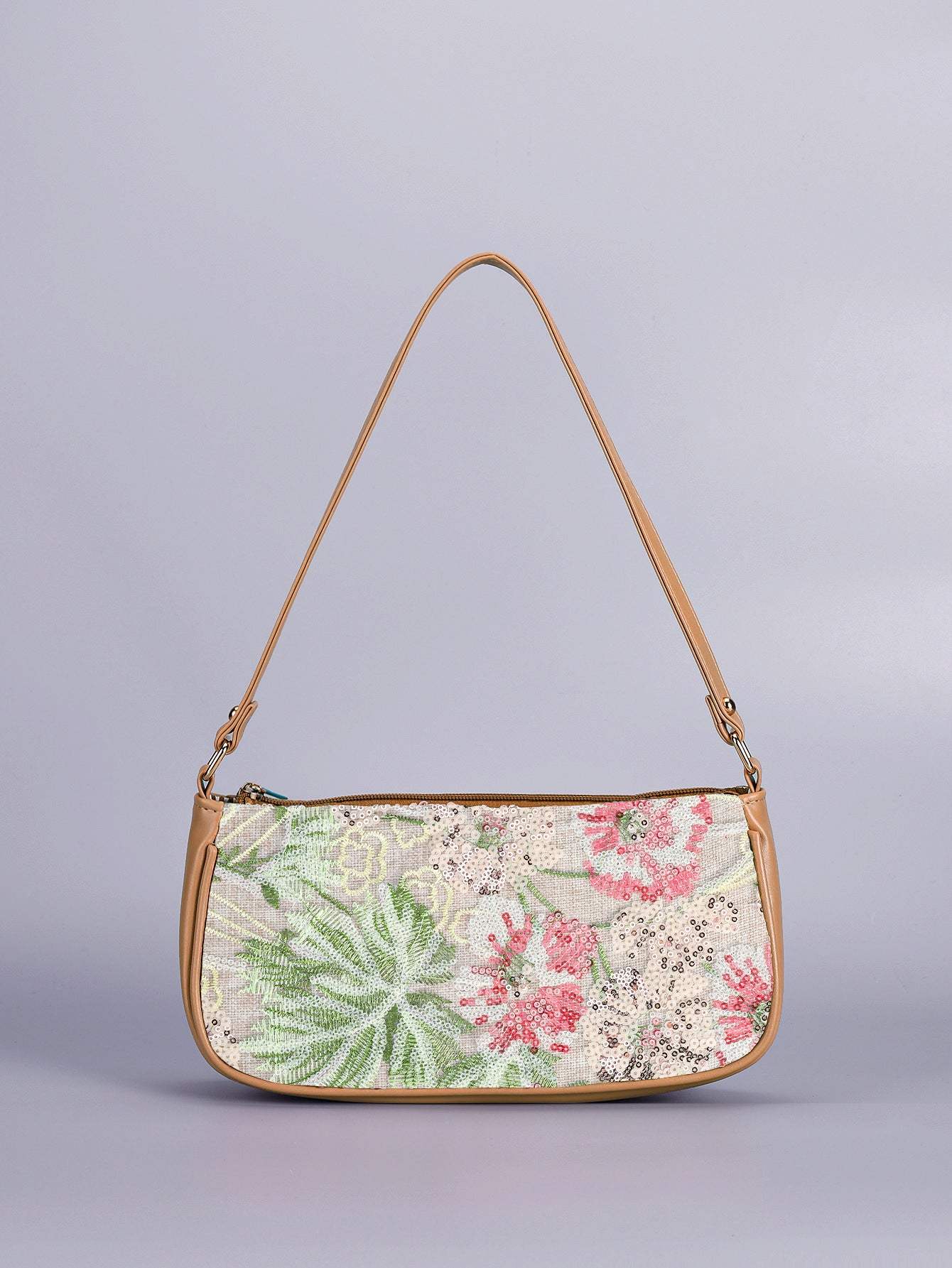Sequin embroidered flower shoulder bag
