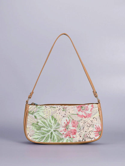 Sequin embroidered flower shoulder bag