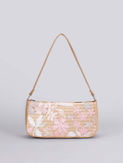 Sequin embroidered flower shoulder bag