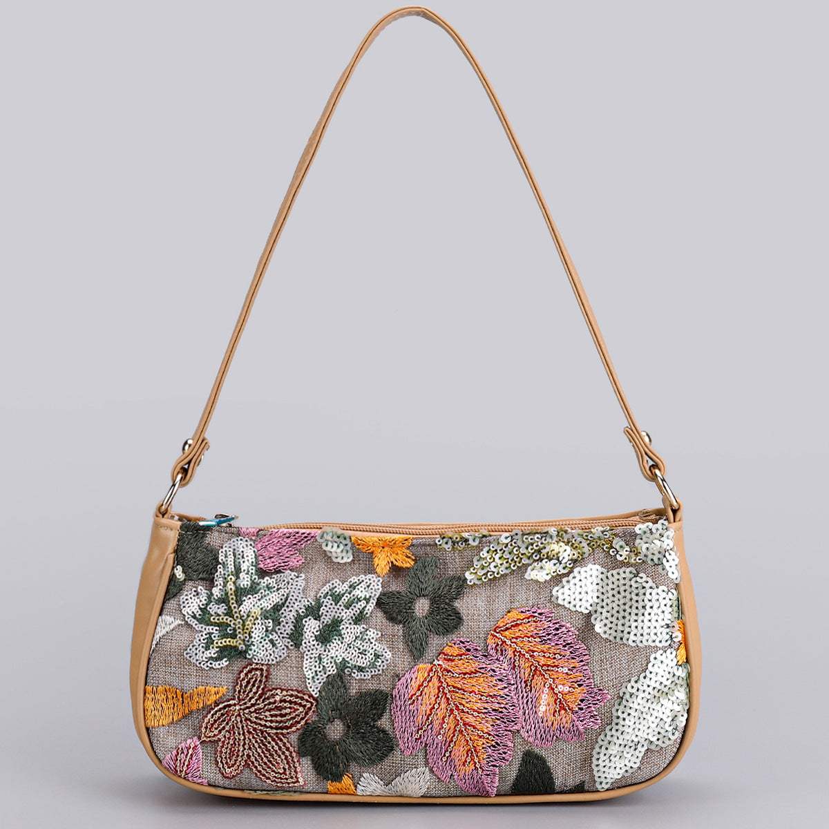 Sequin embroidered flower shoulder bag