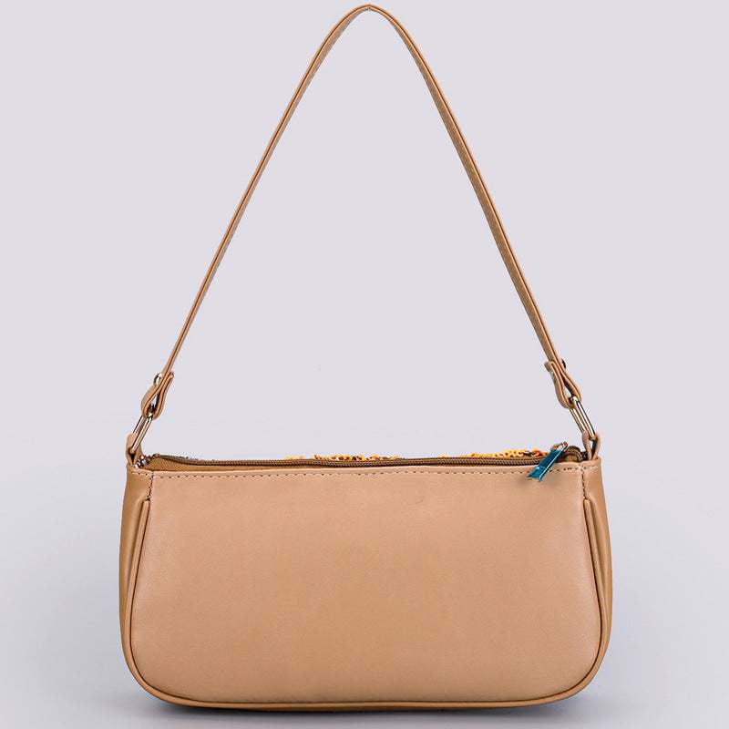 Sequin embroidered flower shoulder bag