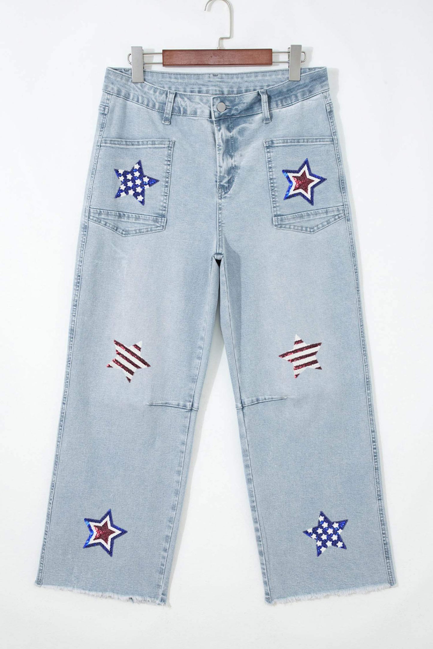Beau Blue Patriotic Sequin Star Pattern Jeans