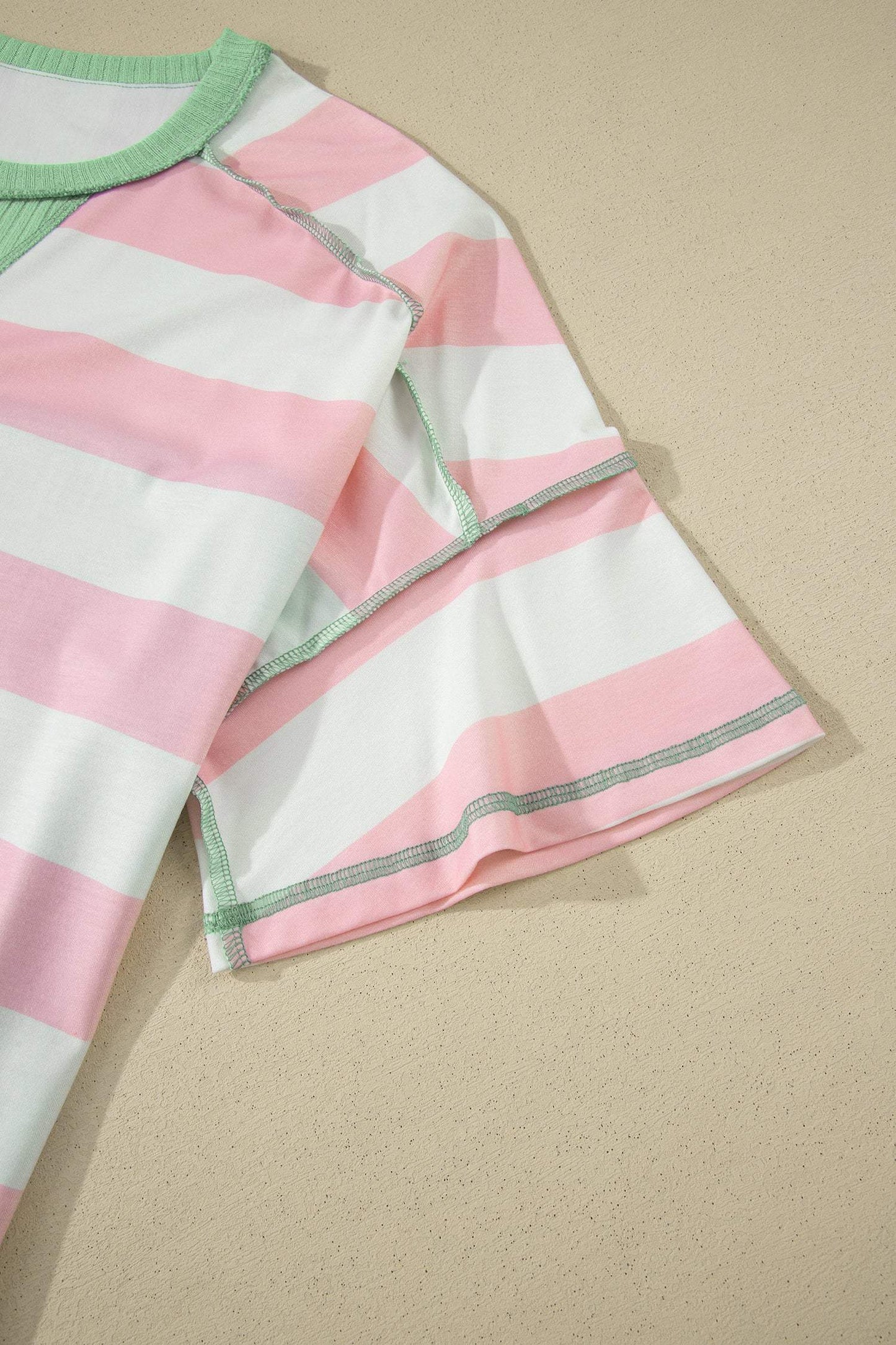 Green Stripe Exposed Seam Ribbed Patchwork Oversized Tee
