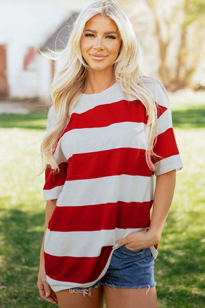 Bright Pink Striped Color Block Oversize Tunic Tee