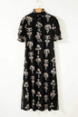 Black Floral Print Frilled Collar Short Puff Sleeve Maxi Dress - Sweet Fashion Wholesale