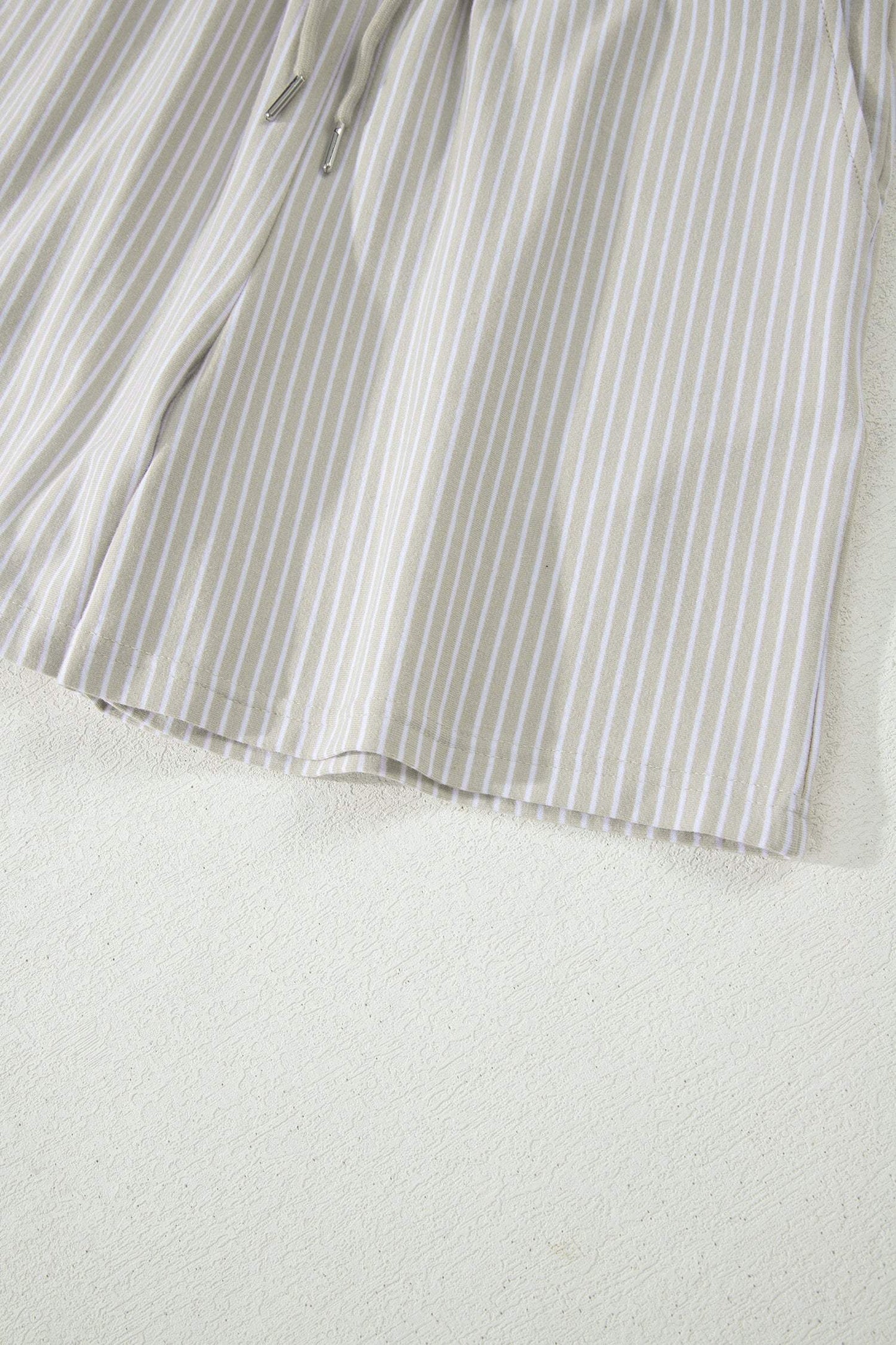 Khaki Stripe Dolman Sleeve Polo Shirt and Drawstring Shorts Set