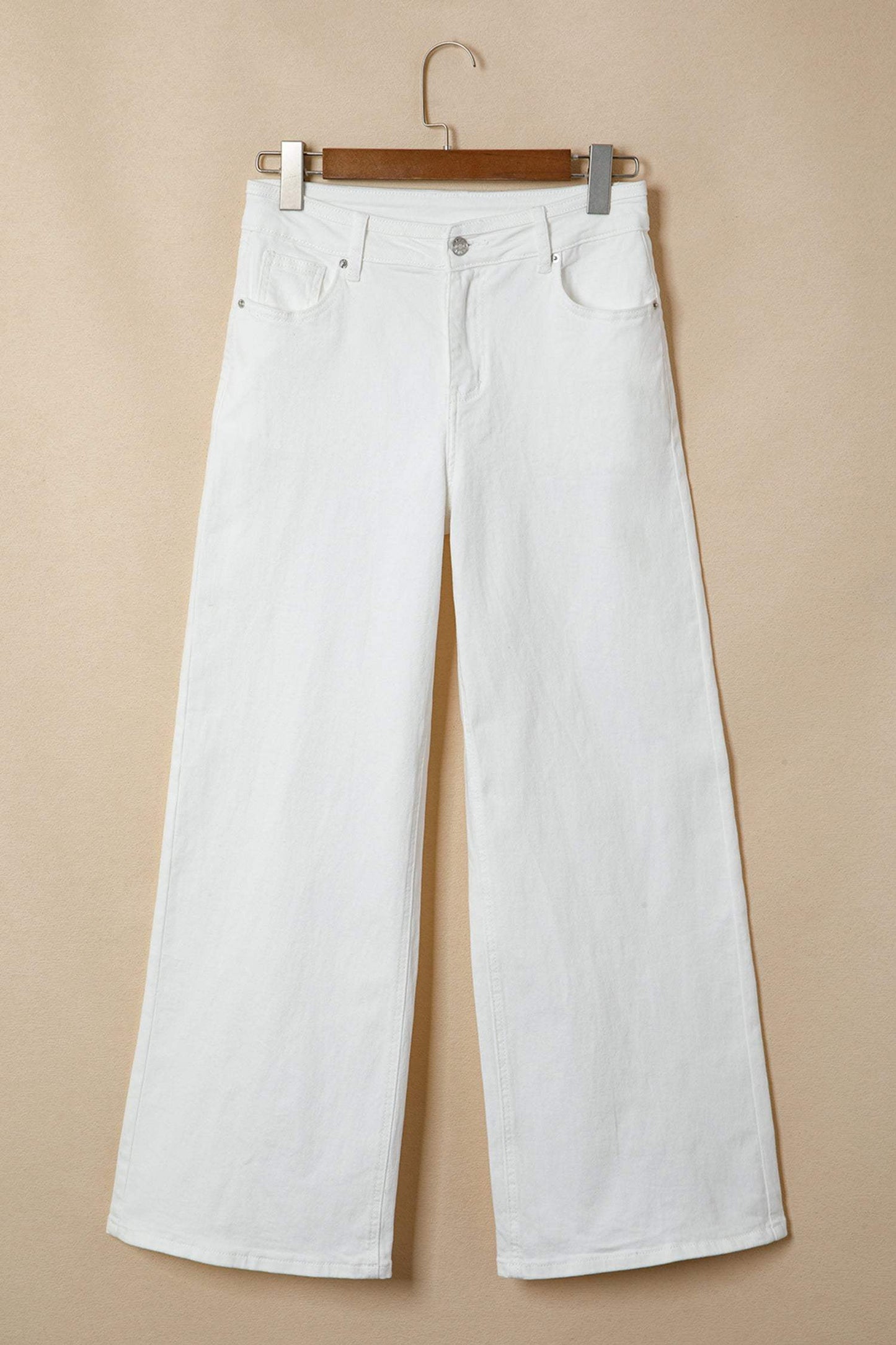 White Solid Color Loose Casual Jeans