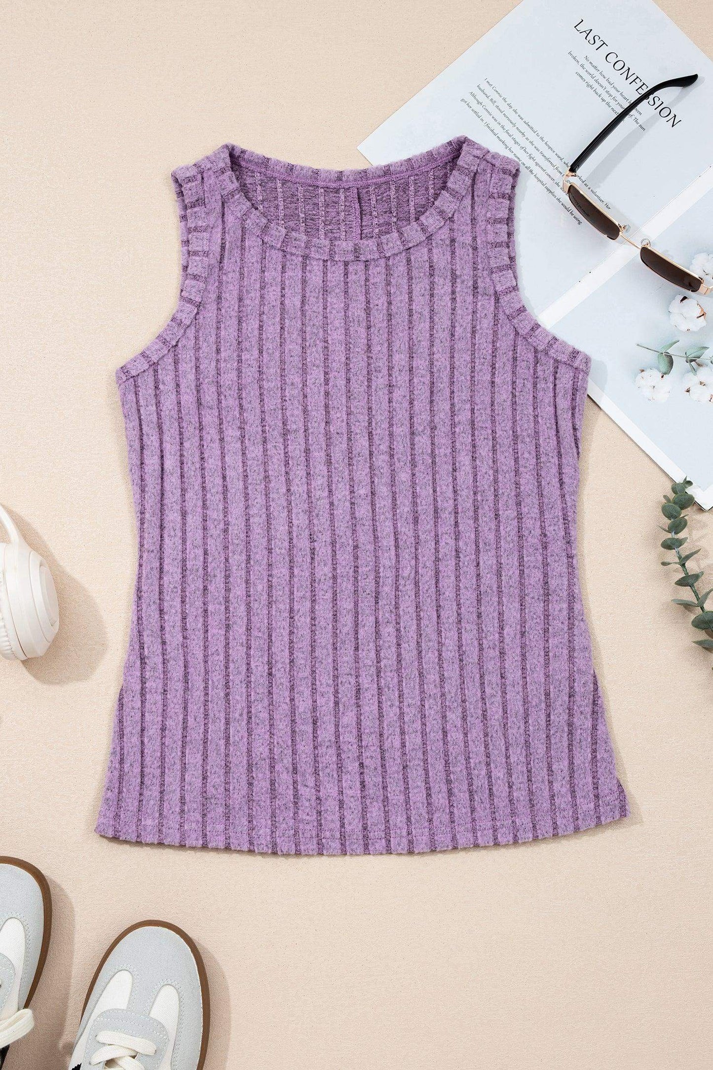 Phalaenopsis Slim Ribbed Mineral Wash Tank Top - Sweet Fashion Wholesale