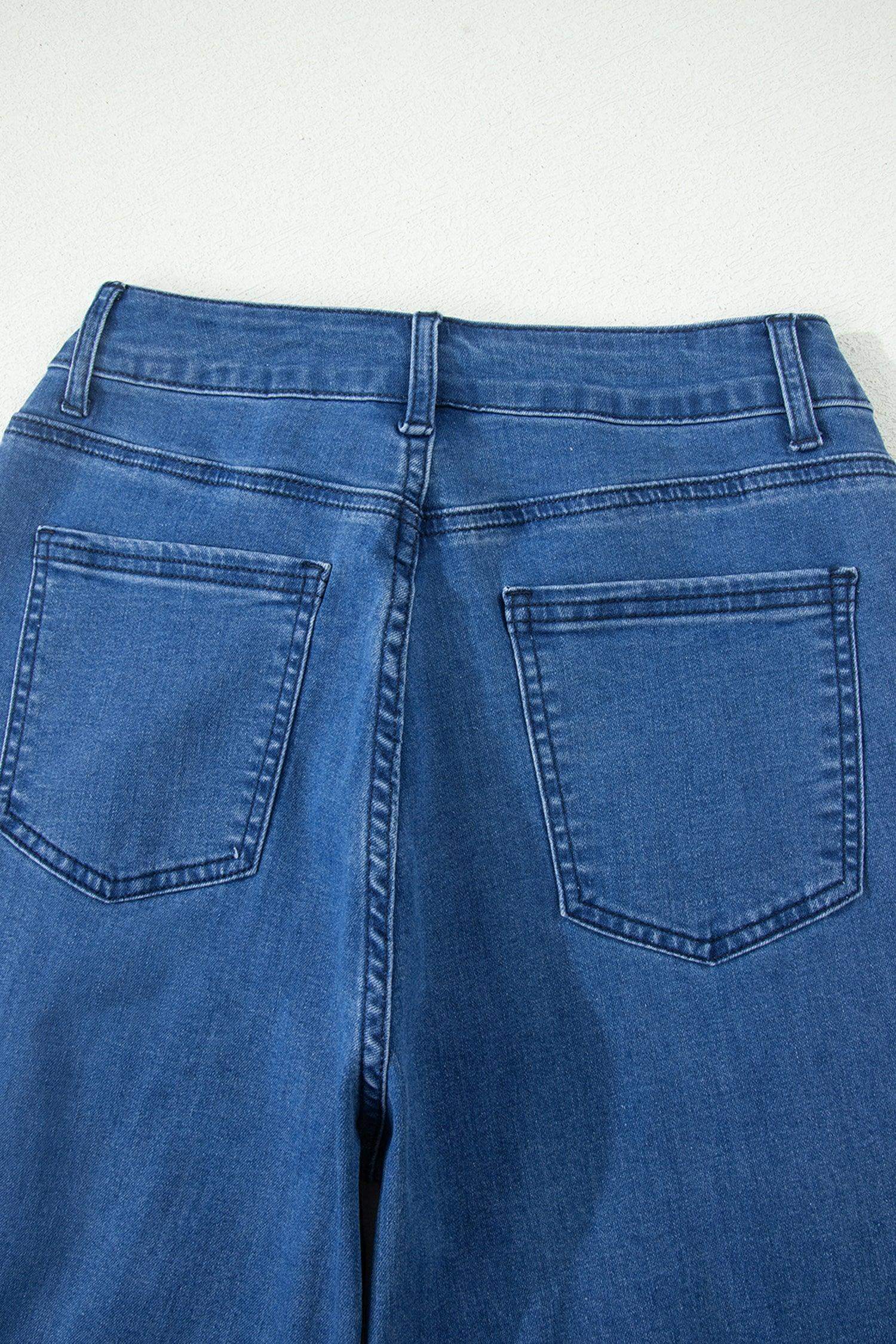 Dusk Blue Lace-up Pull on Wide Leg Jeans - Sweet Fashion Wholesale